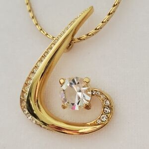 VENDOME Women's Gold Necklace Cradle Pendant w/ Faceted Crystal Centre Glam 90s